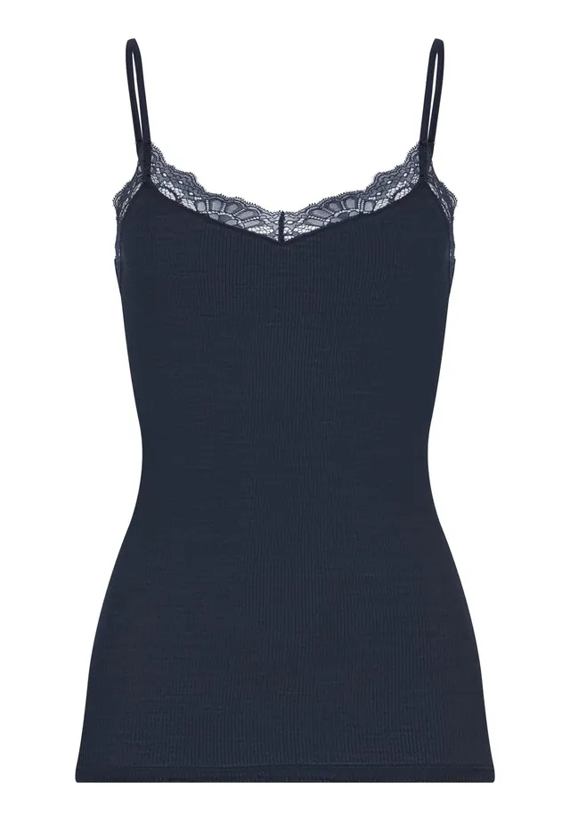 hanro-woolen-lace-070765-spaghettitop-deep-navy-merino-seide image 1
