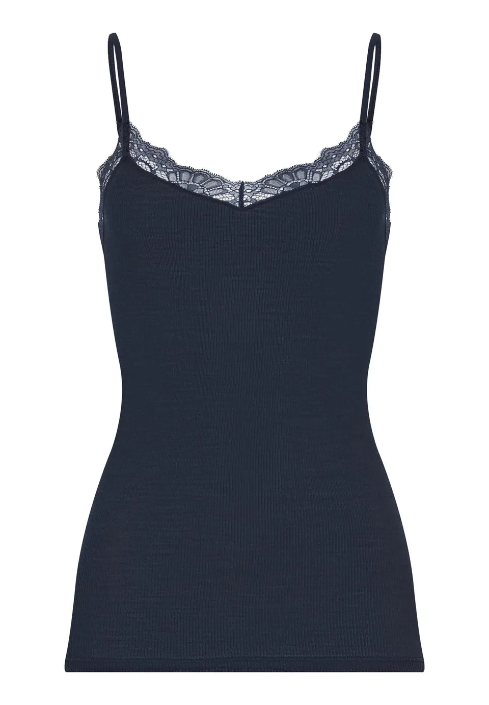 hanro-woolen-lace-070765-spaghettitop-deep-navy-merino-seide image 1