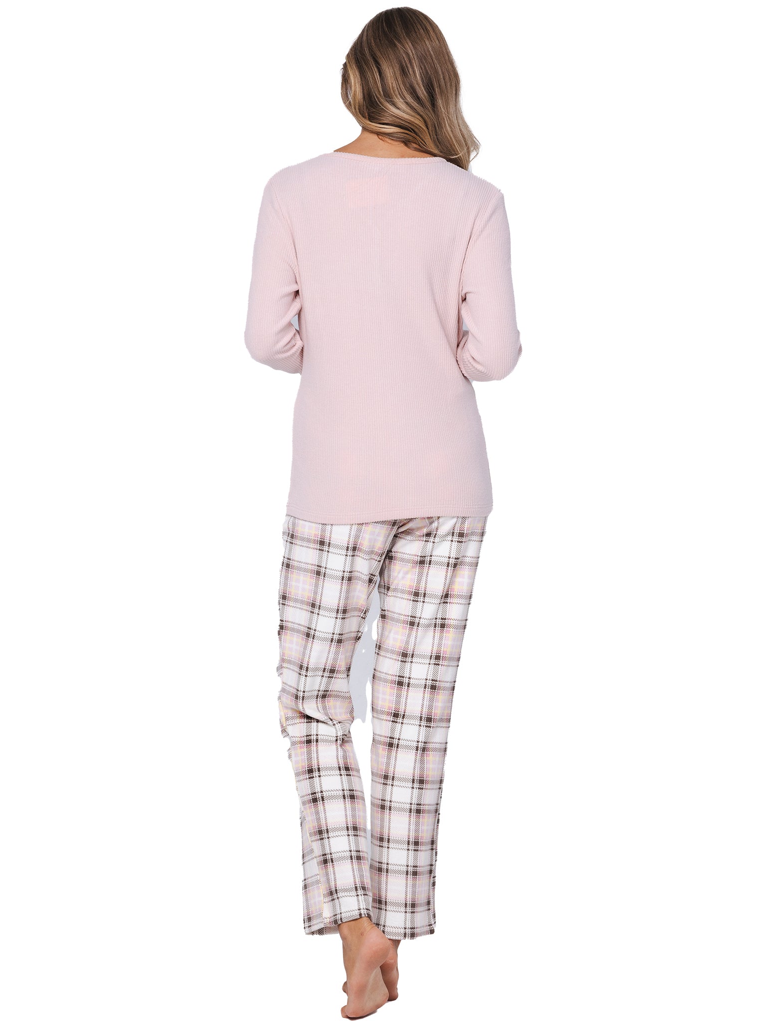 pastunette-pink-checks-pyjama-rosa-kariert-mit-v-ausschnitt image 4