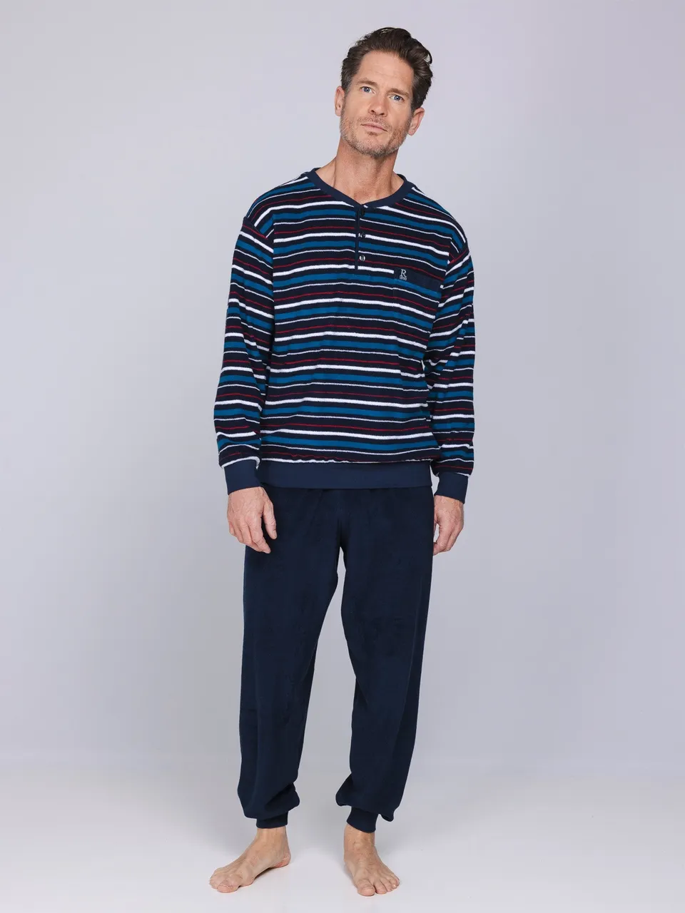 robson-stripes-langarm-pyjama-dunkelblau-baumwolle image 1