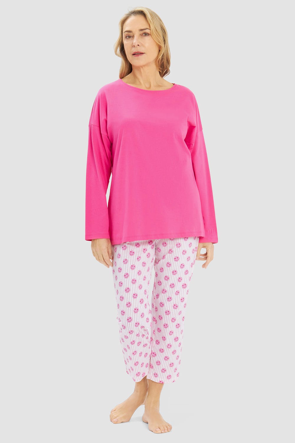 r-sch-be-happy-7-8-pyjama-pink-smiley-druck-langarm image 1