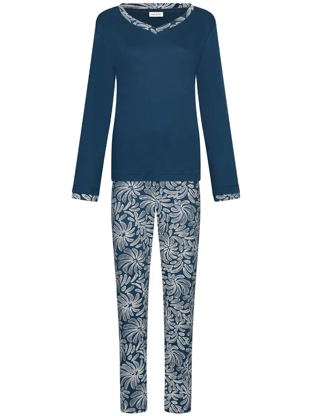 pastunette-nordic-bloom-pyjama-blau-100-baumwolle image 1