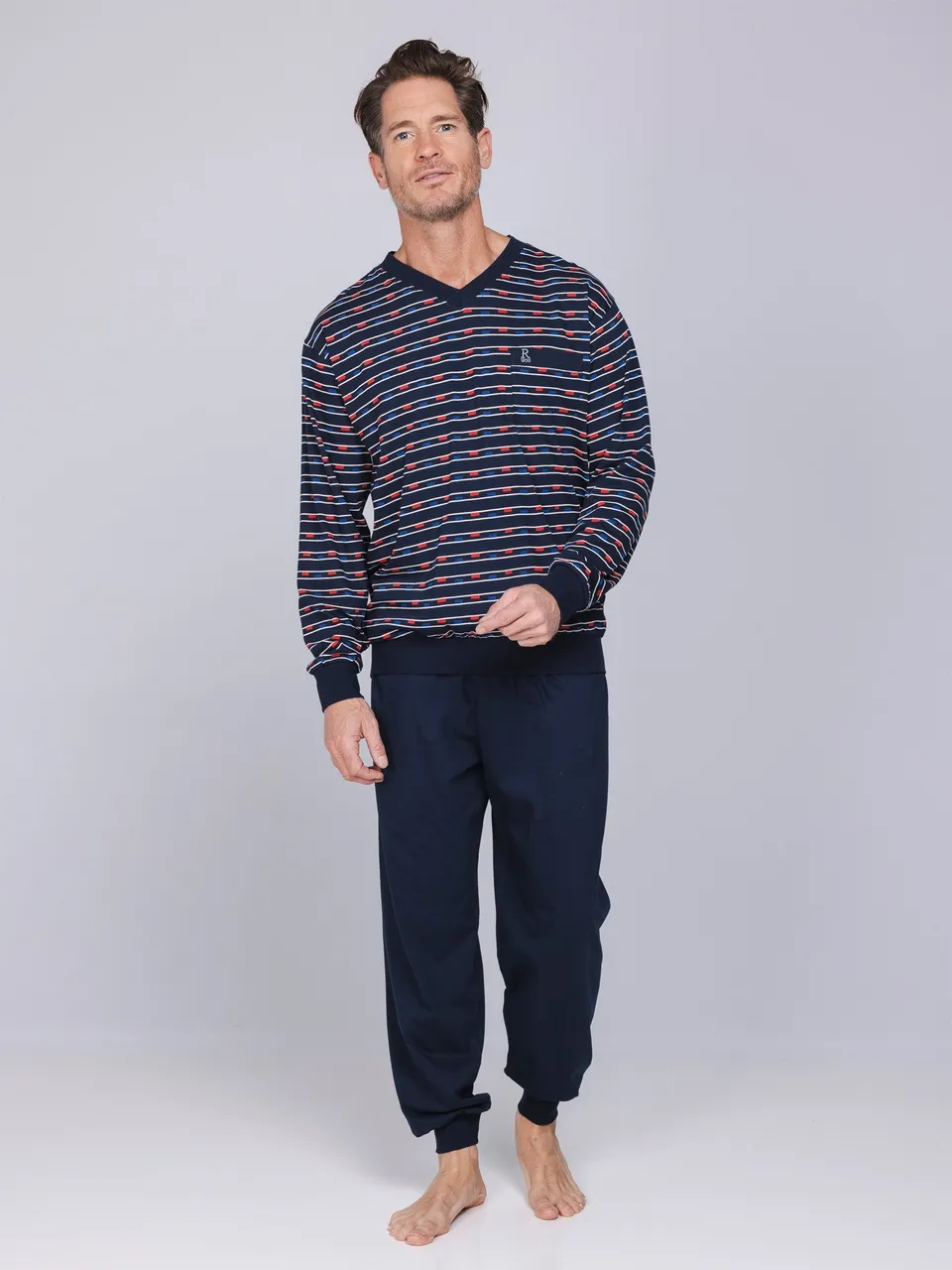 robson-stripes-herren-pyjama-dunkelblau-baumwolle image 1