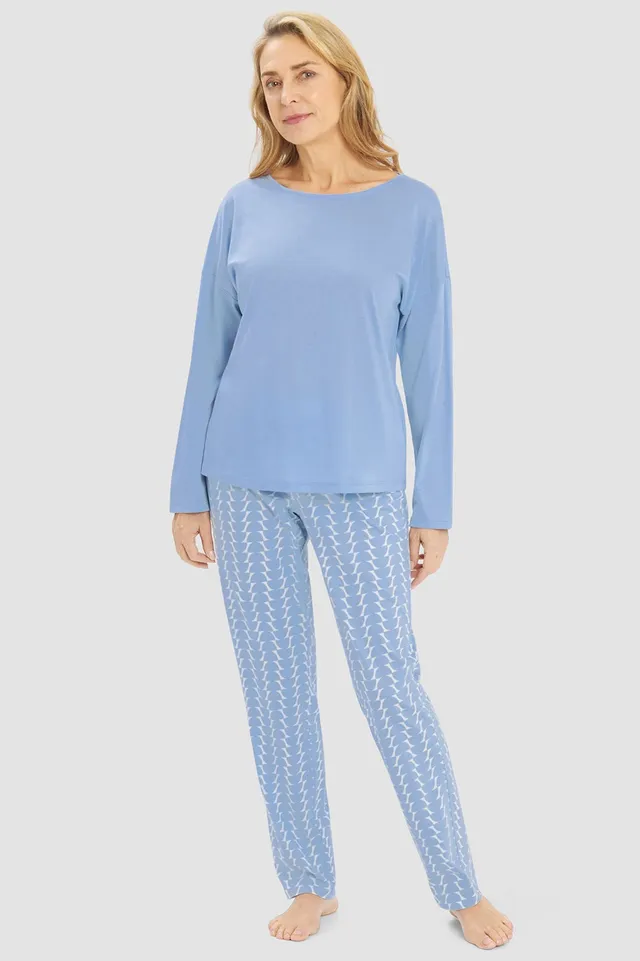r-sch-be-happy-pyjama-damen-blau-lang-retromuster image 1