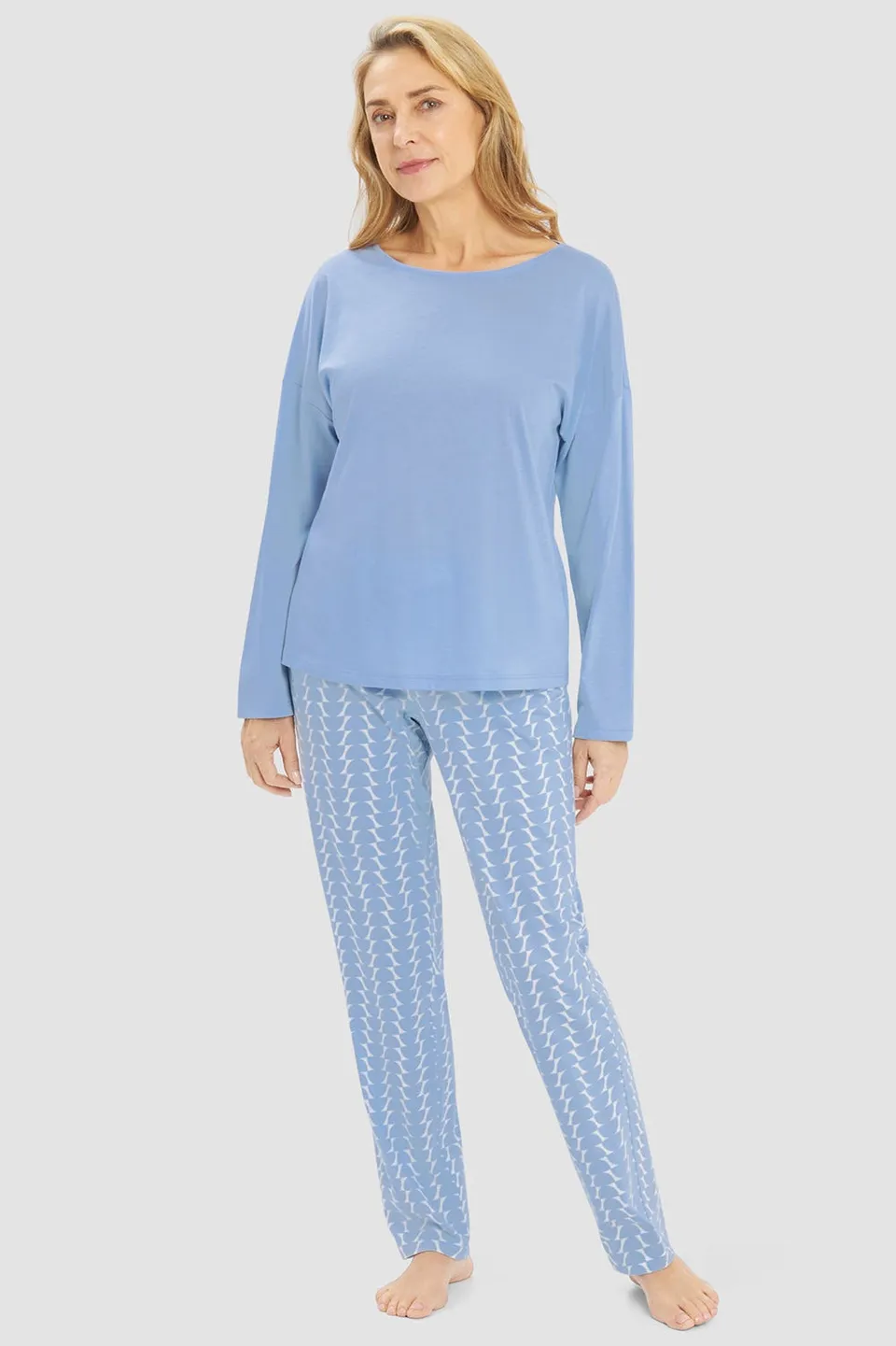 r-sch-be-happy-pyjama-damen-blau-lang-retromuster image 1