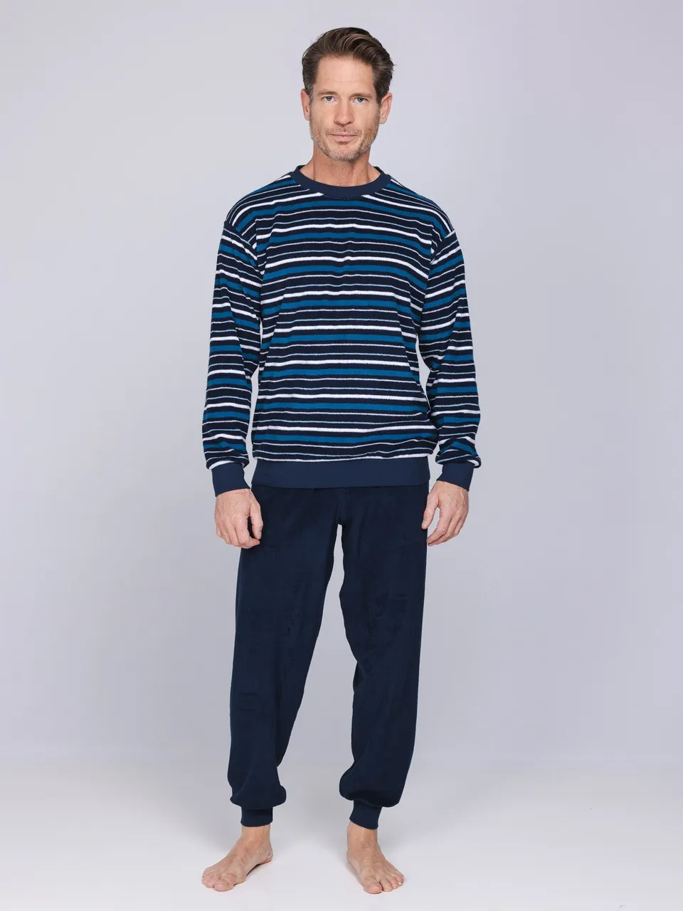 robson-stripes-herrenpyjama-blau-frottee-langarm image 1