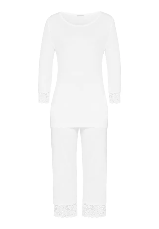 hanro-moments-pyjama-3-4-arm-damen-wei-spitze-baumwolle-set image 1