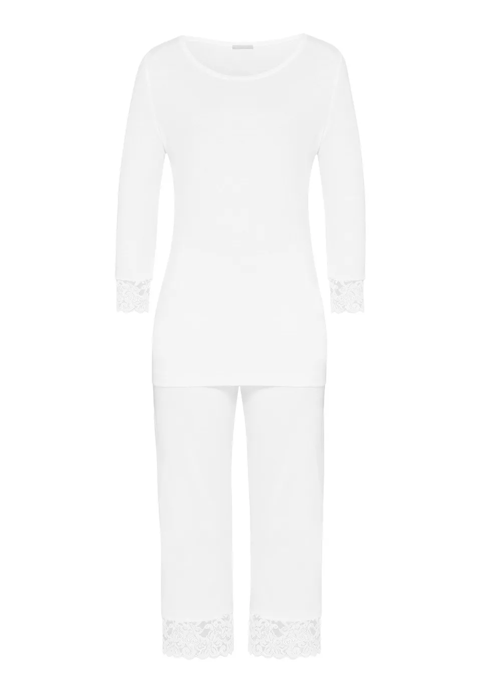 hanro-moments-pyjama-3-4-arm-damen-wei-spitze-baumwolle-set image 1