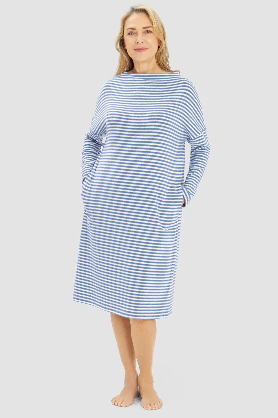 r-sch-be-happy-hauskleid-knielang-blau-ringel image 1