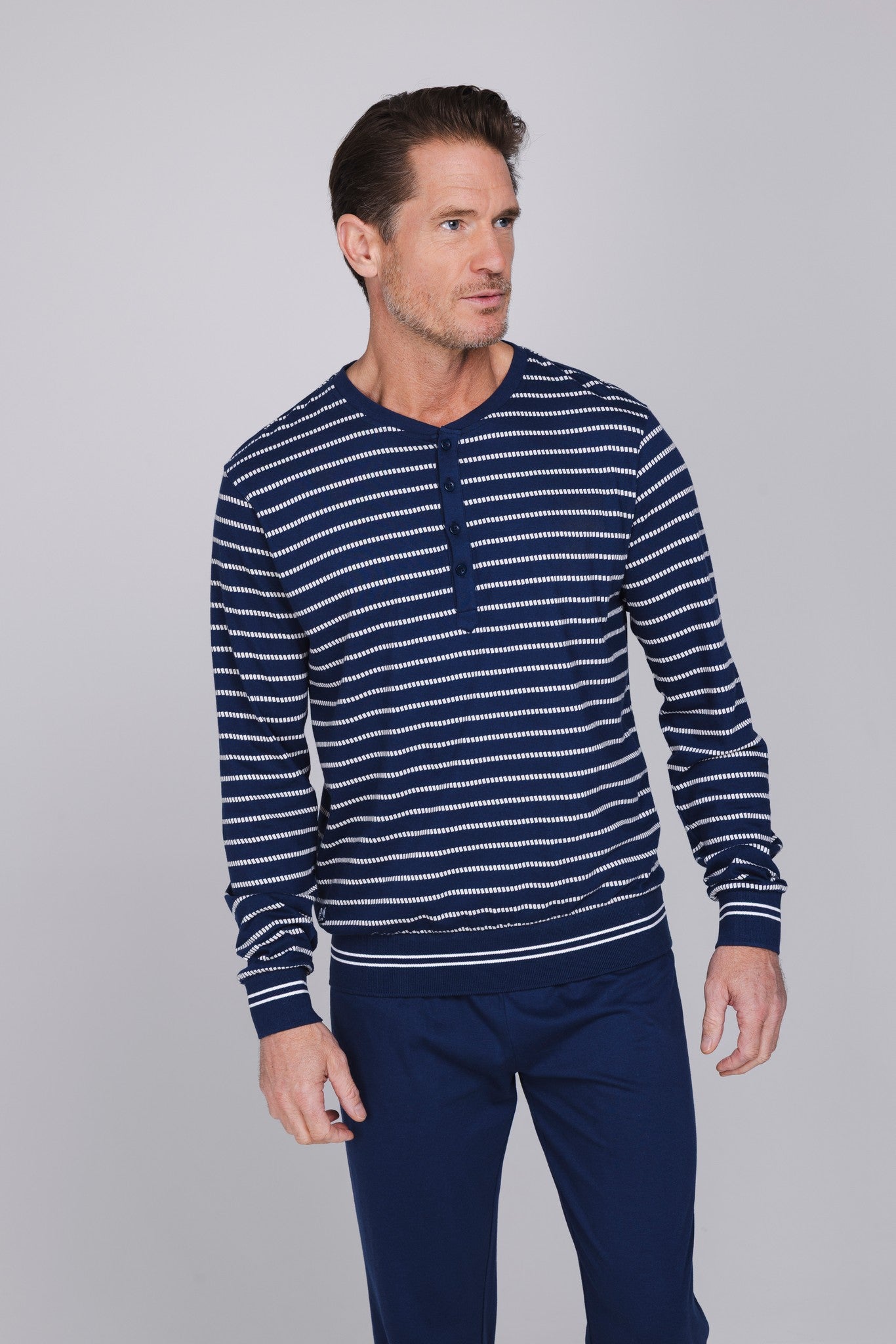 pastunette-blue-draft-herren-pyjama-dunkelblau-baumwolle image 4