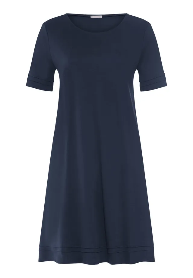 hanro-pilar-nachthemd-kurzarm-95cm-deep-navy-baumwolle image 1