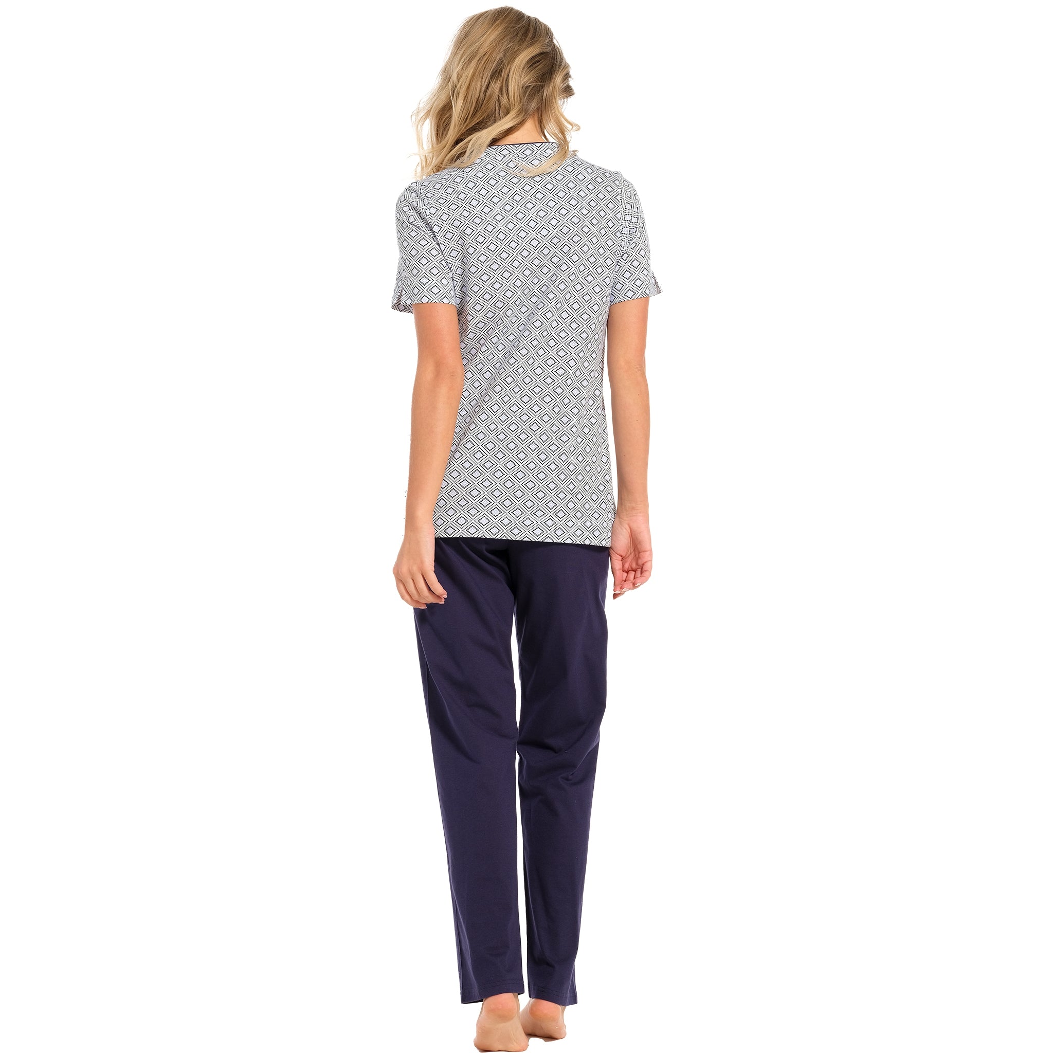 pastunette-graphic-pyjama-blau-wei-baumwolle-kurzarm-lang image 4