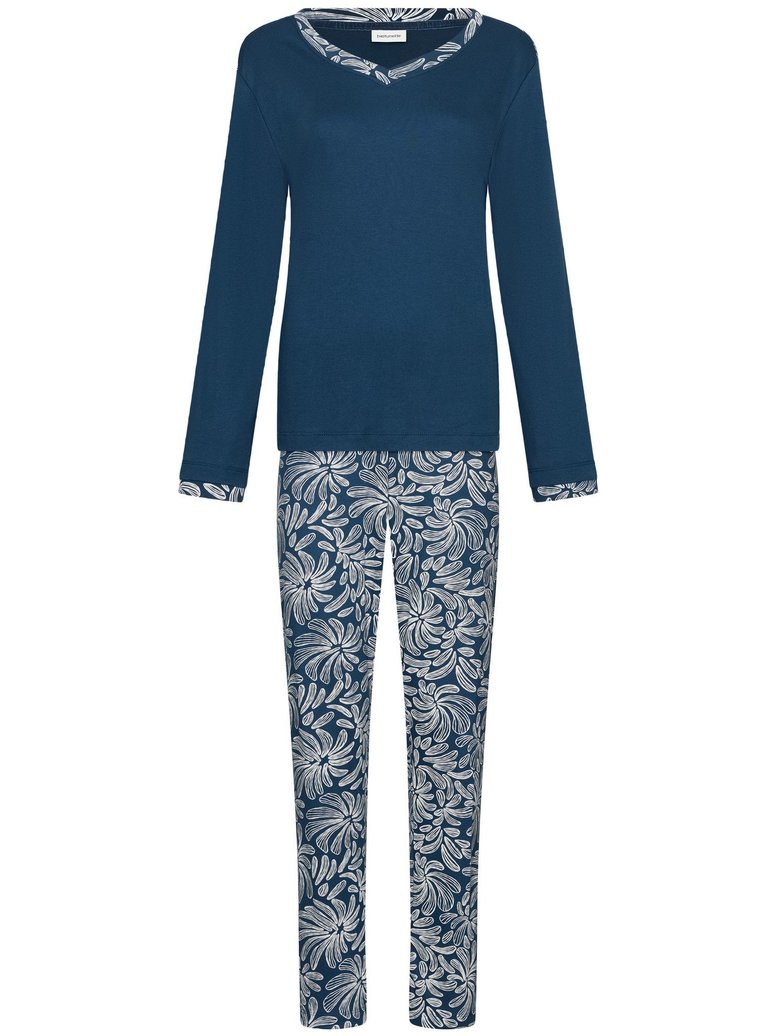 pastunette-nordic-bloom-pyjama-blau-100-baumwolle image 1