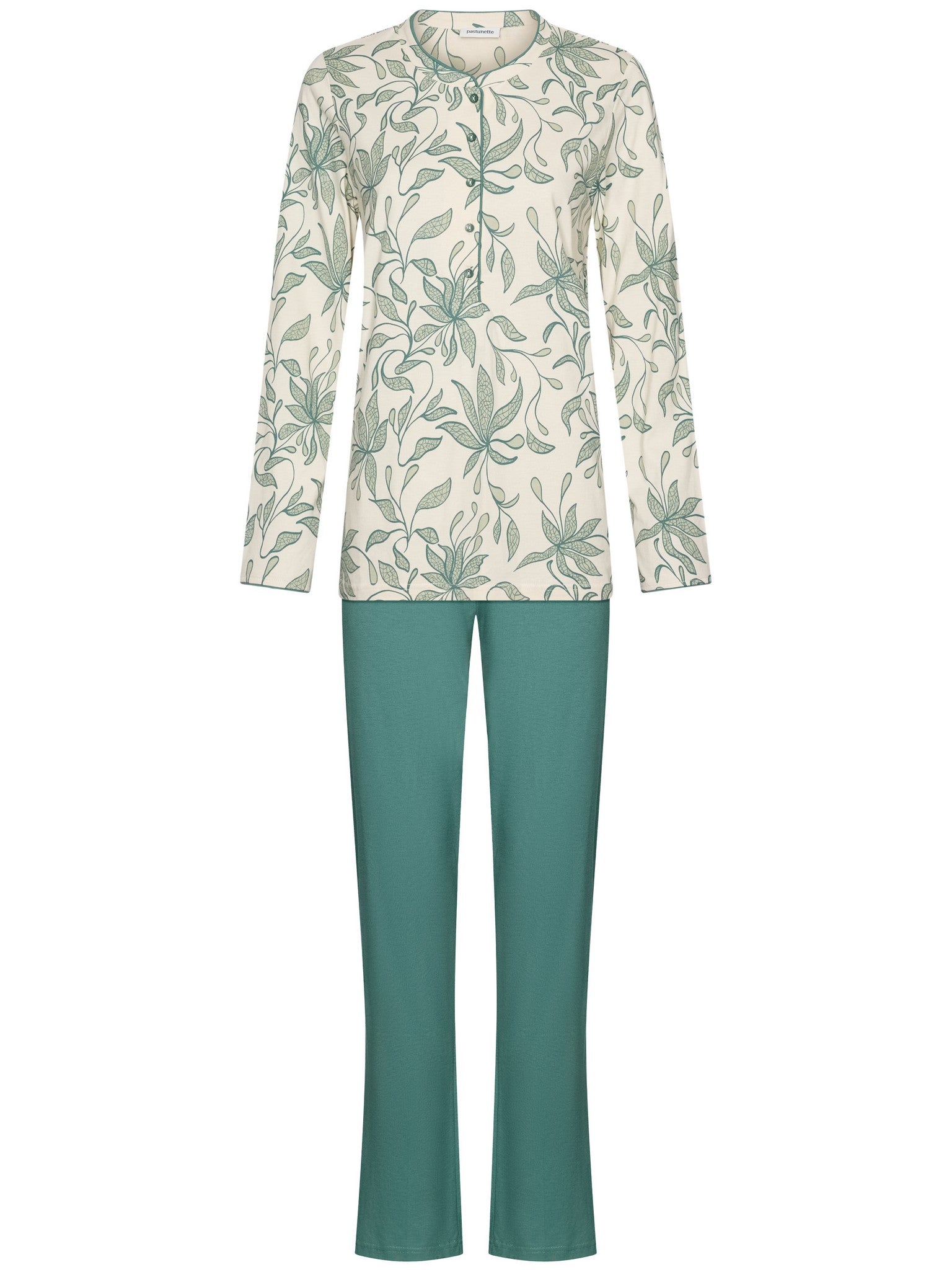 pastunette-nordic-leaf-pyjama-gr-n-schlafanzug-blattprint image 1
