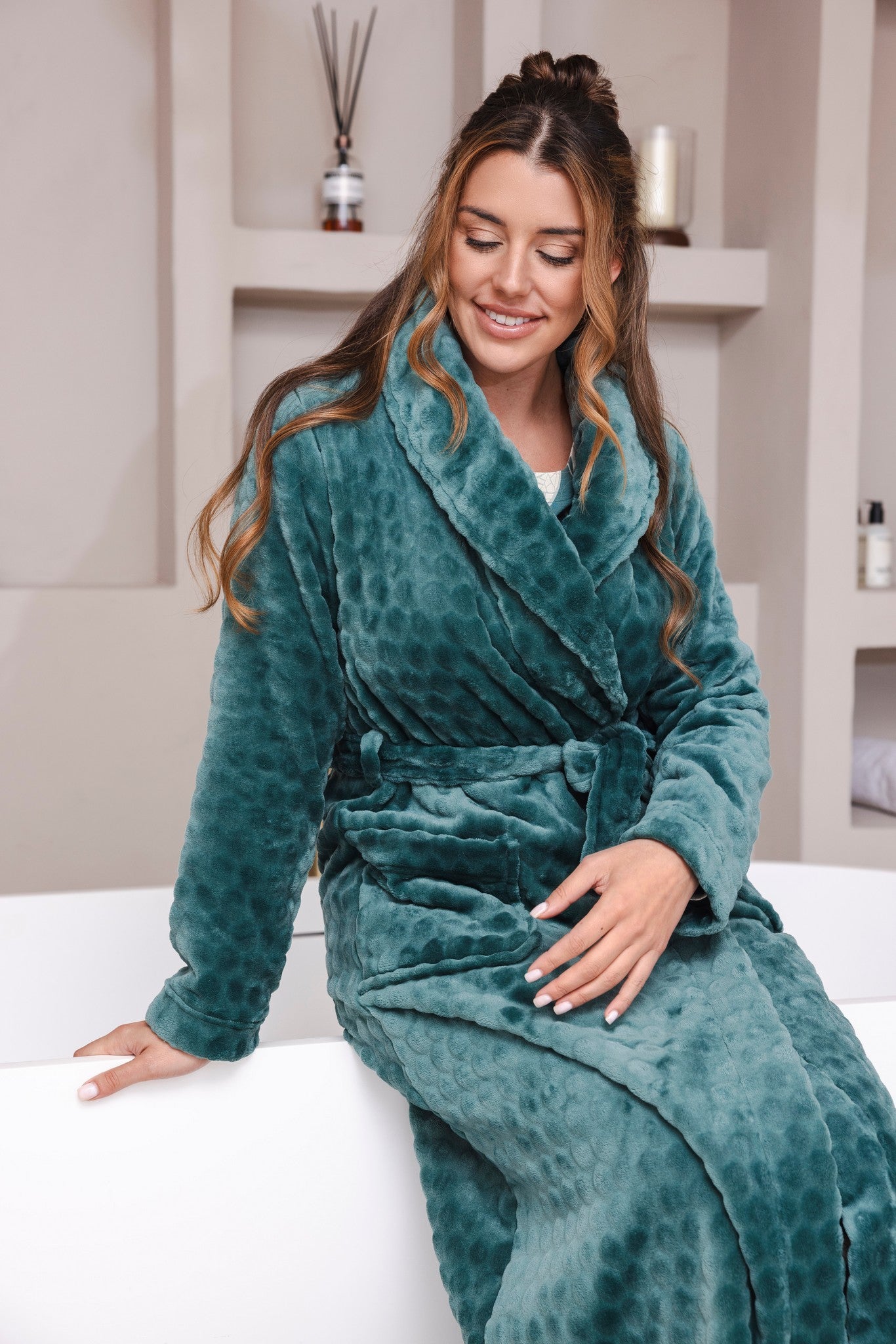 pastunette-nordic-leaf-bademantel-gr-n-fleece-130-cm image 3