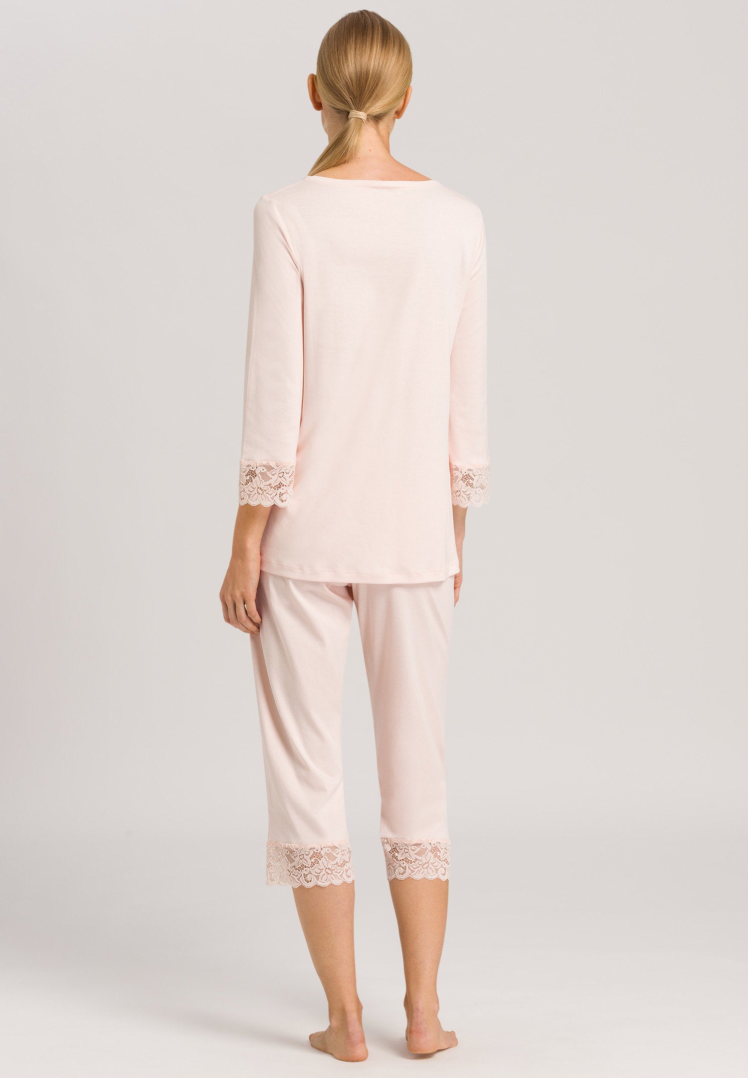 hanro-moments-pyjama-crystal-pink-baumwolle-spitze-3-4-arm image 4