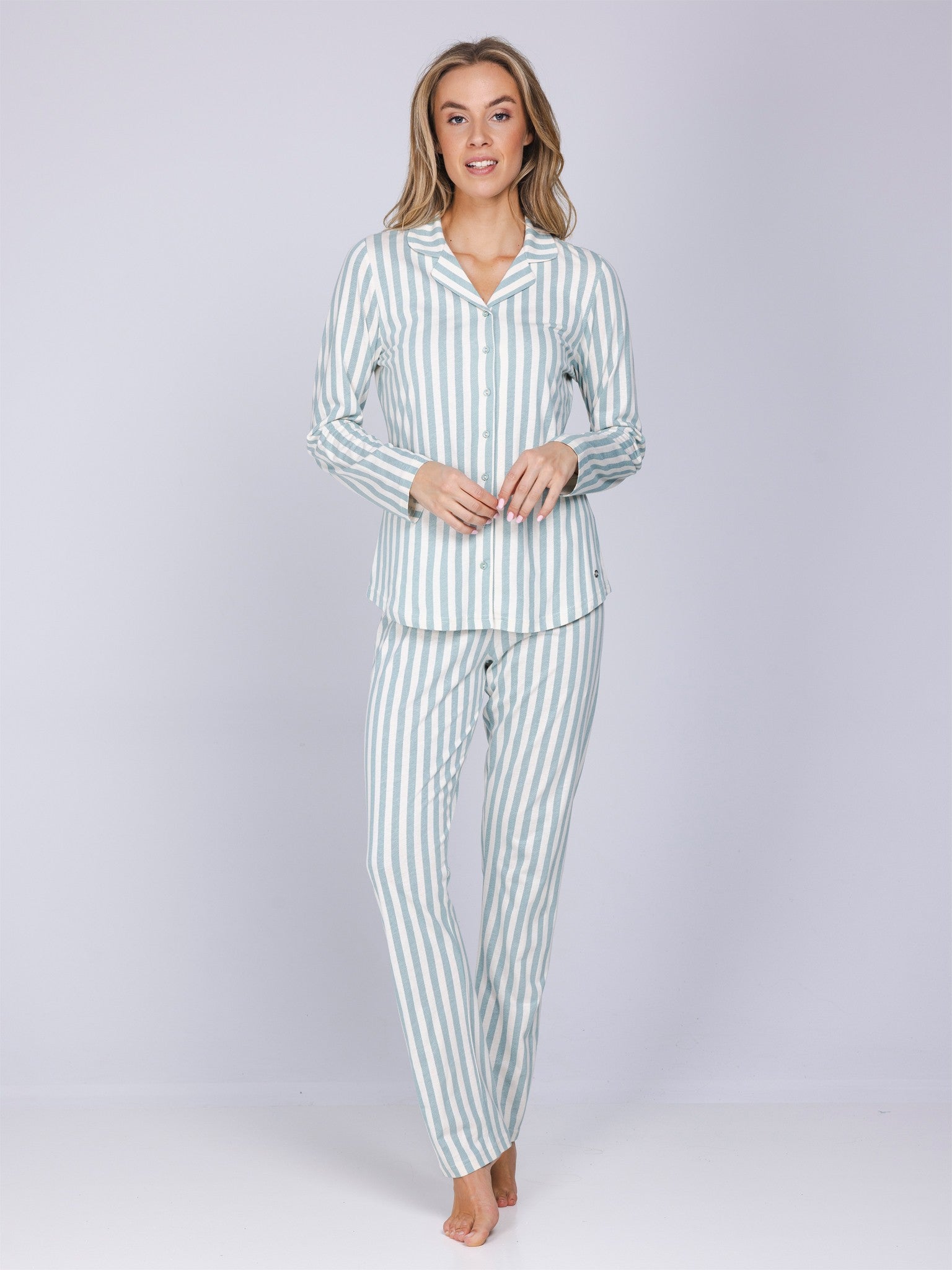 pastunette-nordic-leaf-pyjama-gr-n-gestreift-baumwolle-langarm image 4
