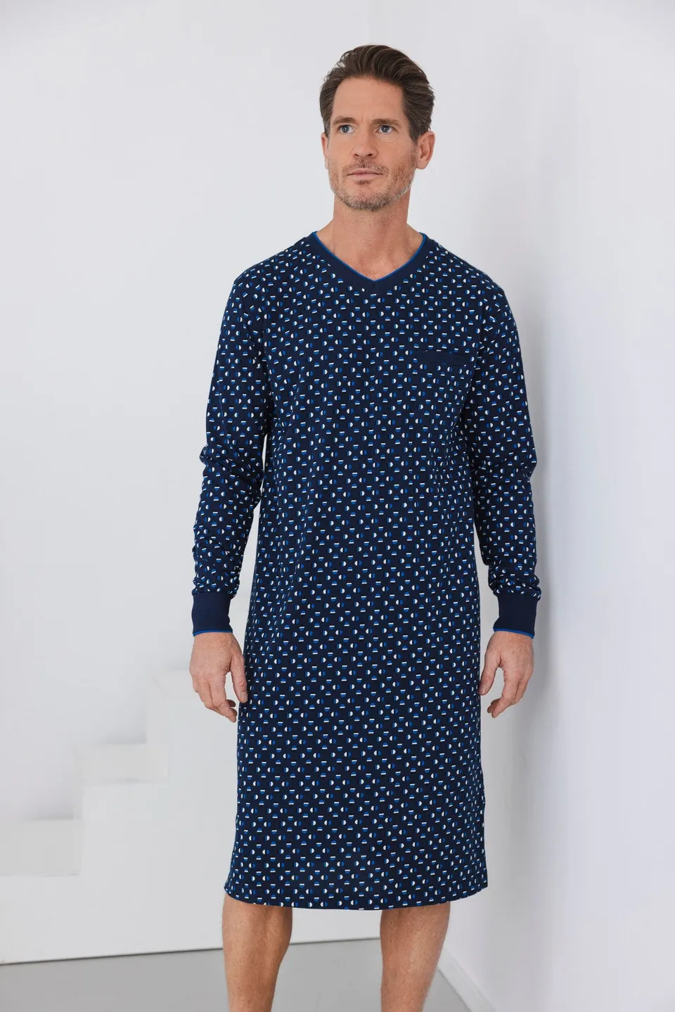 pastunette-blue-draft-herren-nachthemd-blau-baumwolle image 1