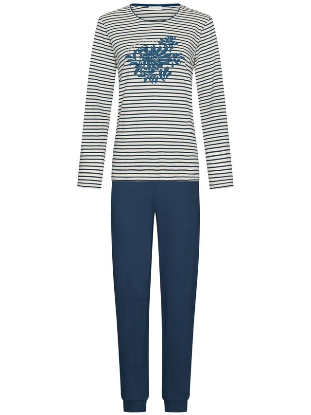 pastunette-nordic-bloom-pyjama-blau-bio-baumwolle-lang image 1