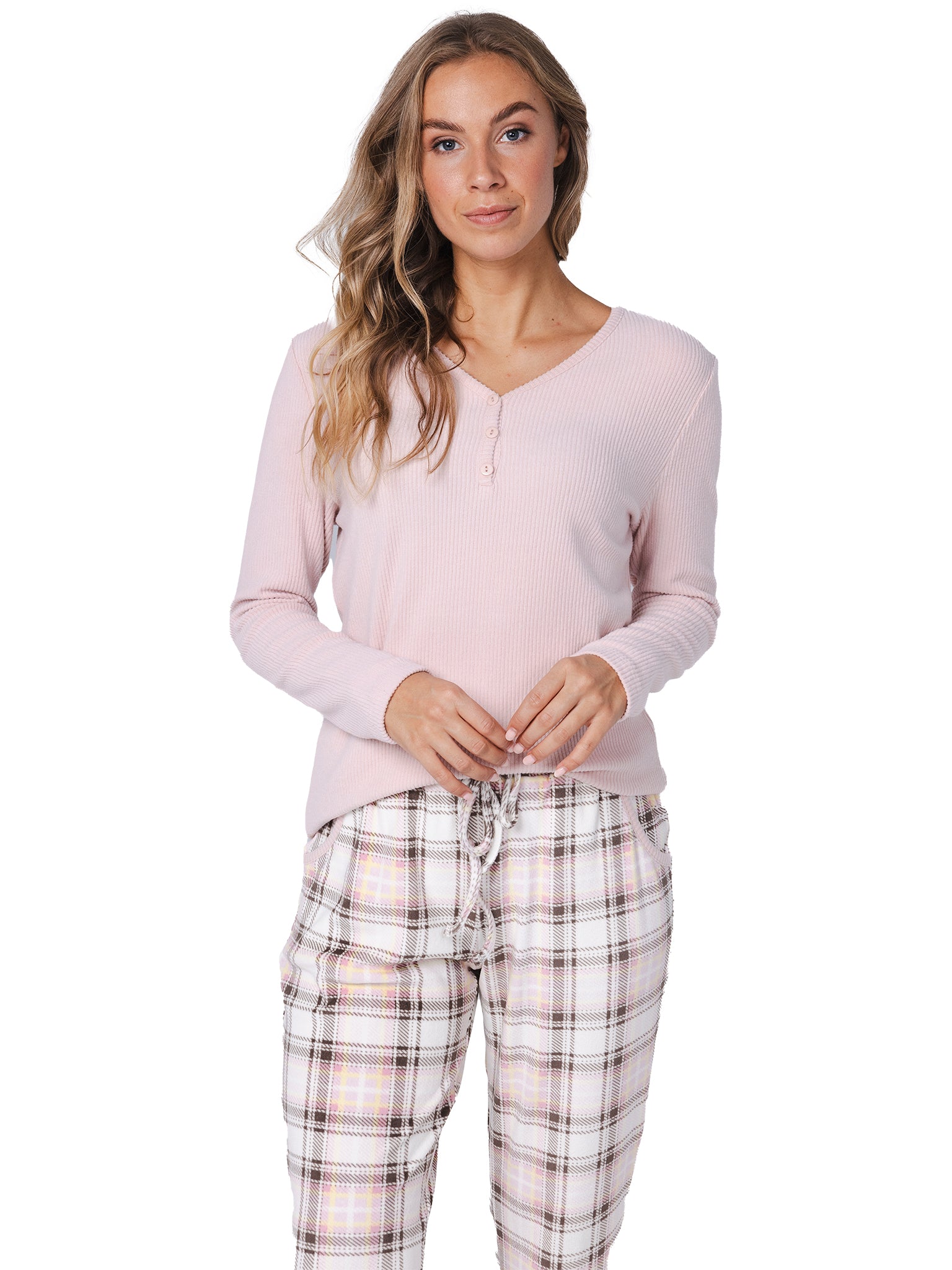 pastunette-pink-checks-pyjama-rosa-kariert-mit-v-ausschnitt image 5