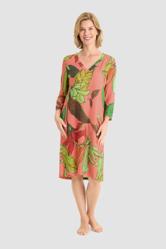 r-sch-be-happy-strandkleid-knielang-3-4-arm-orange-bl-tterdruck image 1
