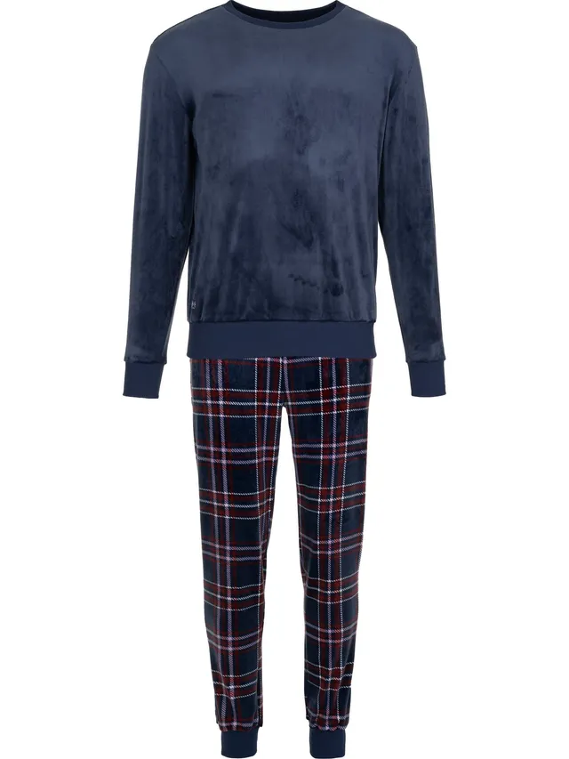 pastunette-northern-checks-pyjama-herren-dunkelblau-fleece image 1