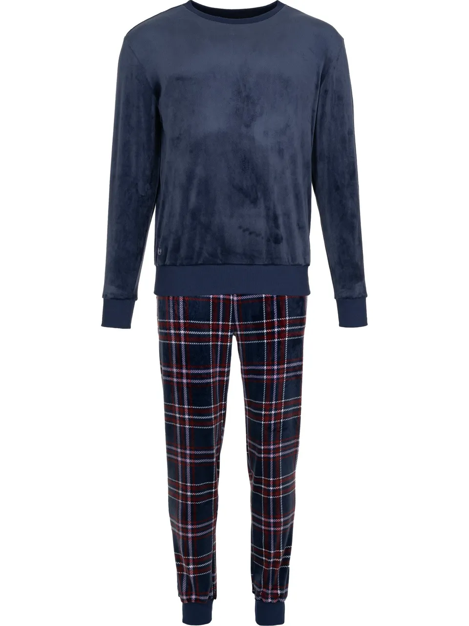 pastunette-northern-checks-pyjama-herren-dunkelblau-fleece image 1