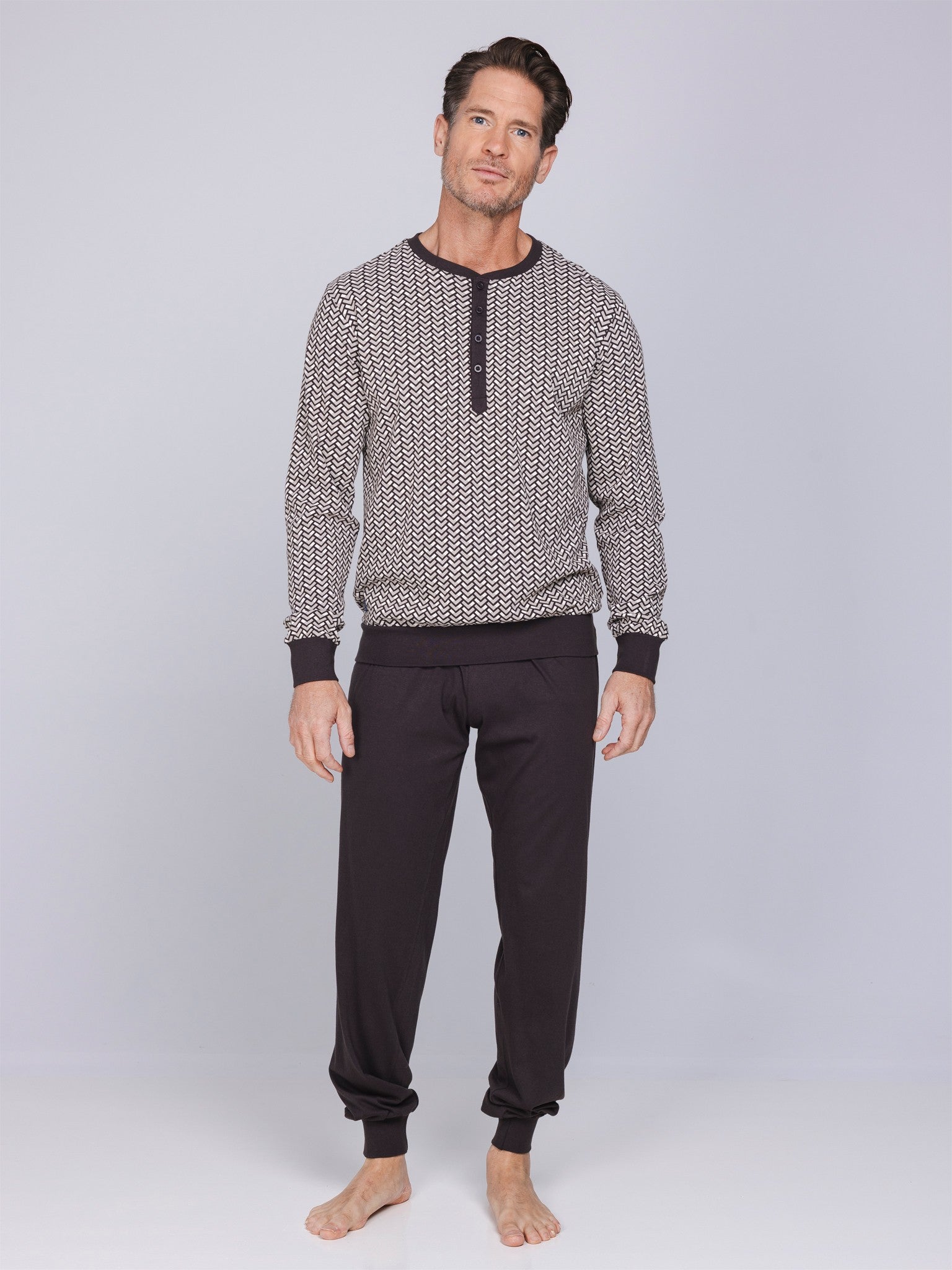 pastunette-urban-essence-pyjama-herren-braun-baumwolle image 3