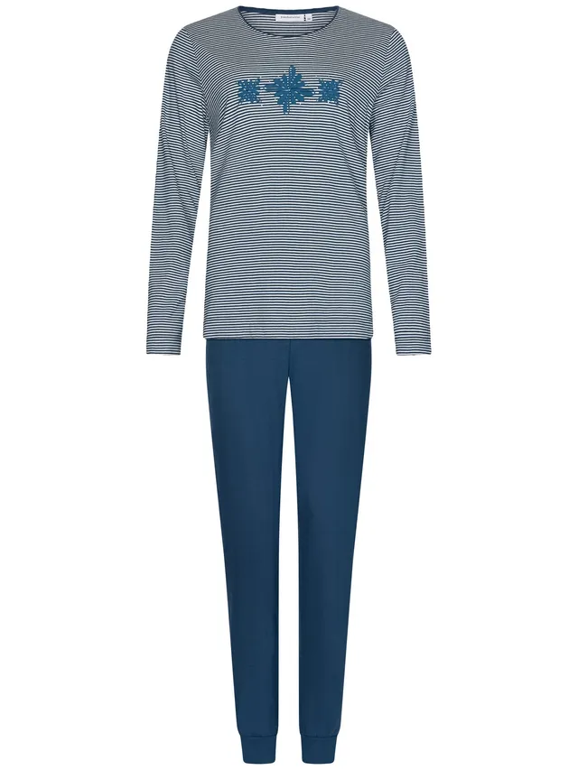 pastunette-blue-bloom-damen-pyjama-blau-bio-baumwolle image 1