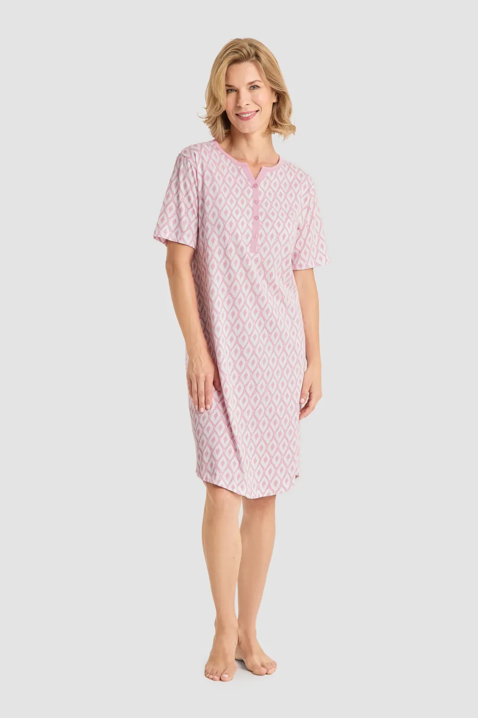 r-sch-be-happy-nachthemd-midi-karo-rosa-100-baumwolle image 1