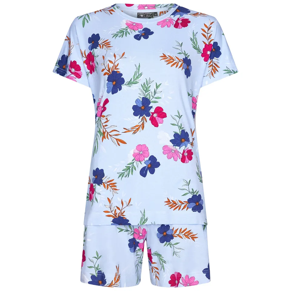 pastunette-deluxe-shortama-violets-kurzpyjama-blau-blumen image 1