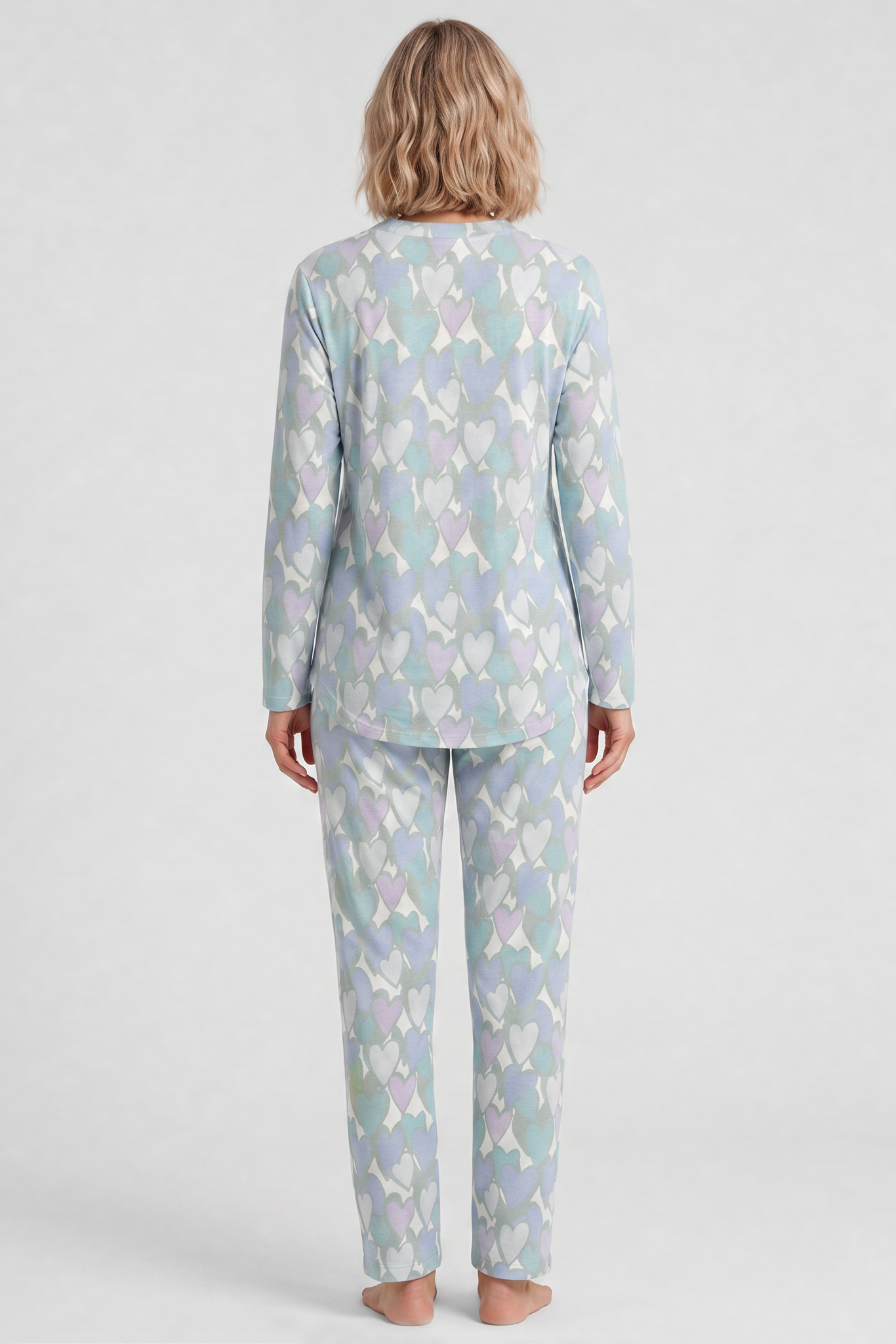 r-sch-be-happy-pyjama-herz-druck-blau-langarm-baumwolle image 3