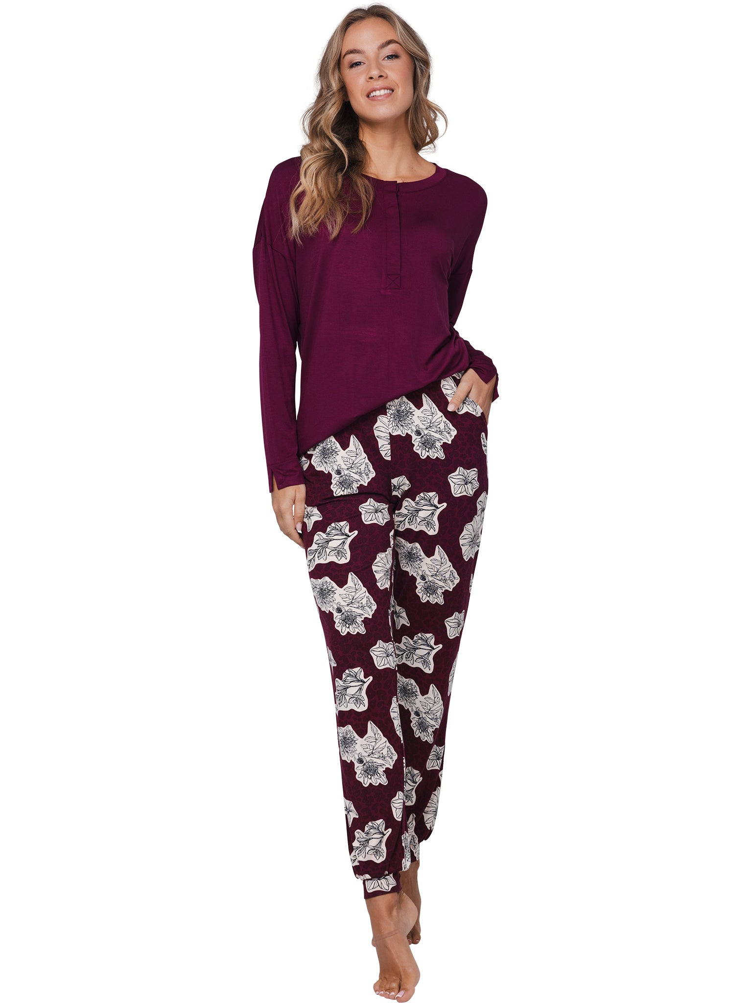 pastunette-premium-burgundy-dream-pyjama-rot-viskose image 3