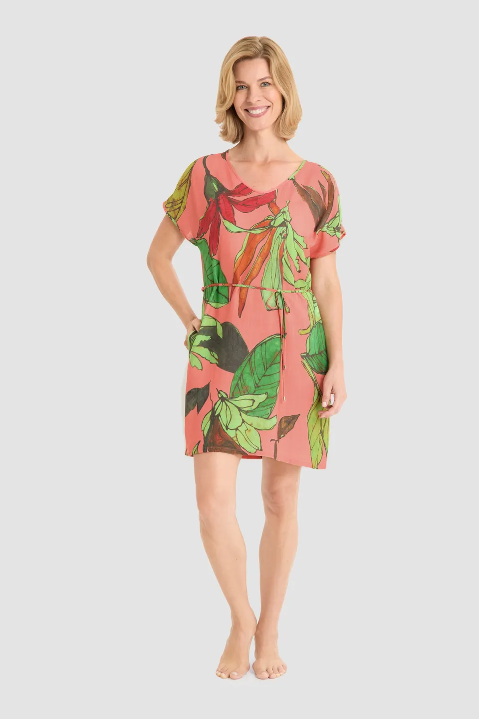 r-sch-be-happy-strandkleid-kurz-orange-bl-tterdruck-viskose image 1