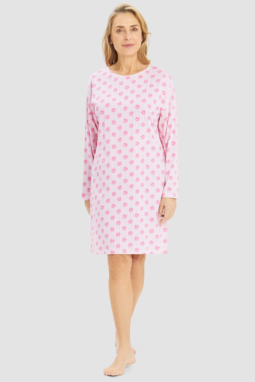 r-sch-be-happy-nachthemd-knielang-rosa-smiley-druck image 1