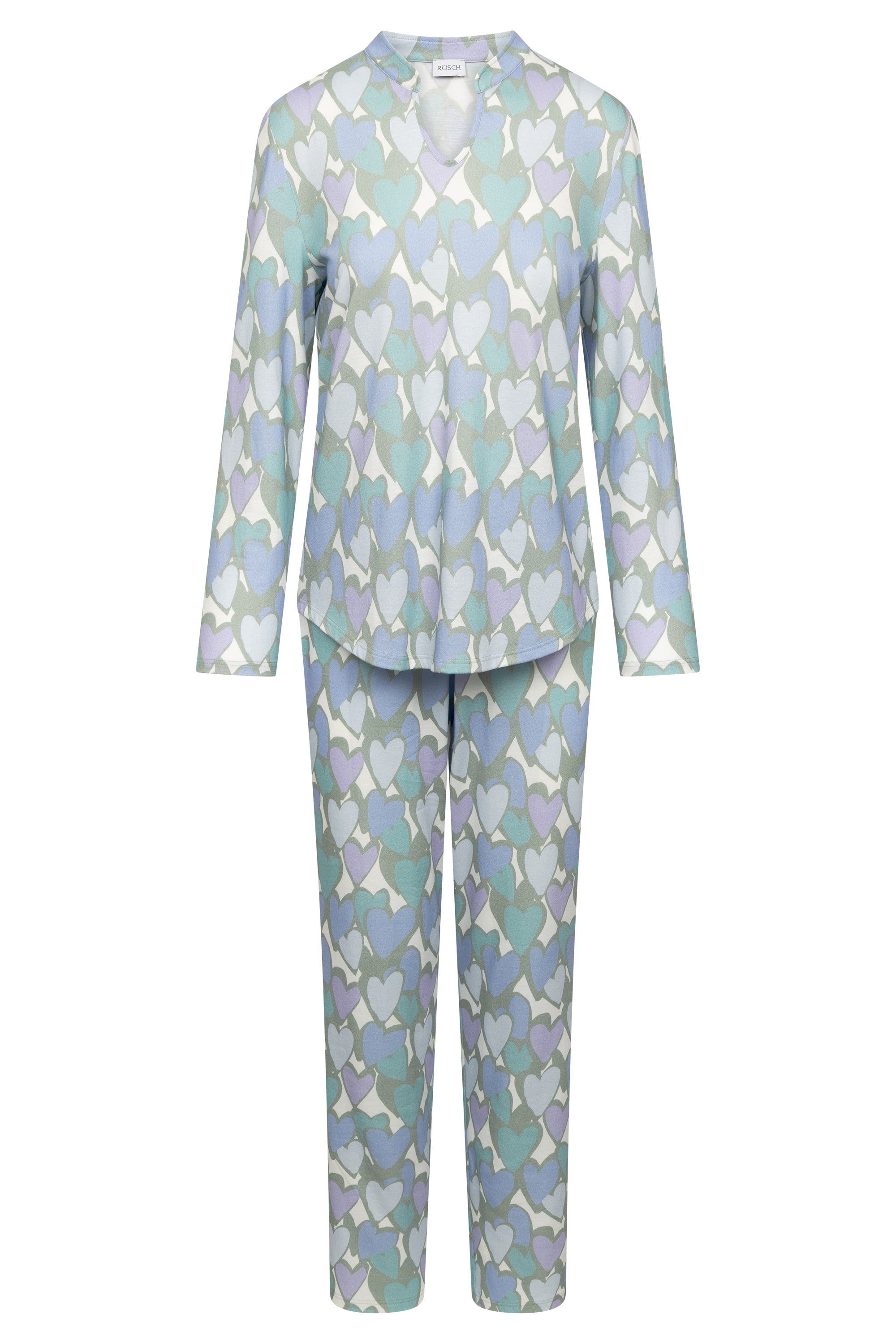 r-sch-be-happy-pyjama-herz-druck-blau-langarm-baumwolle image 2