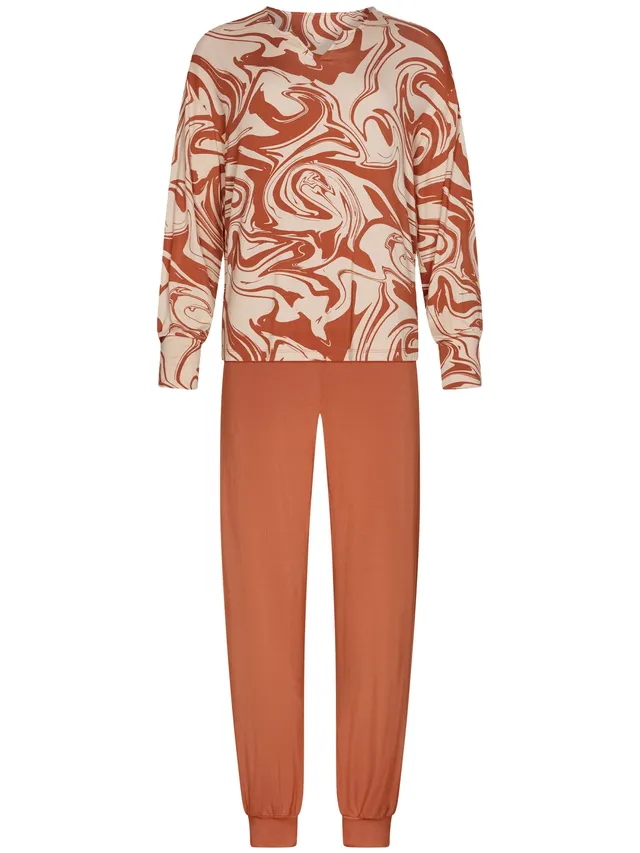 pastunette-premium-eternal-pyjama-braun-viskose-marmor-print image 1