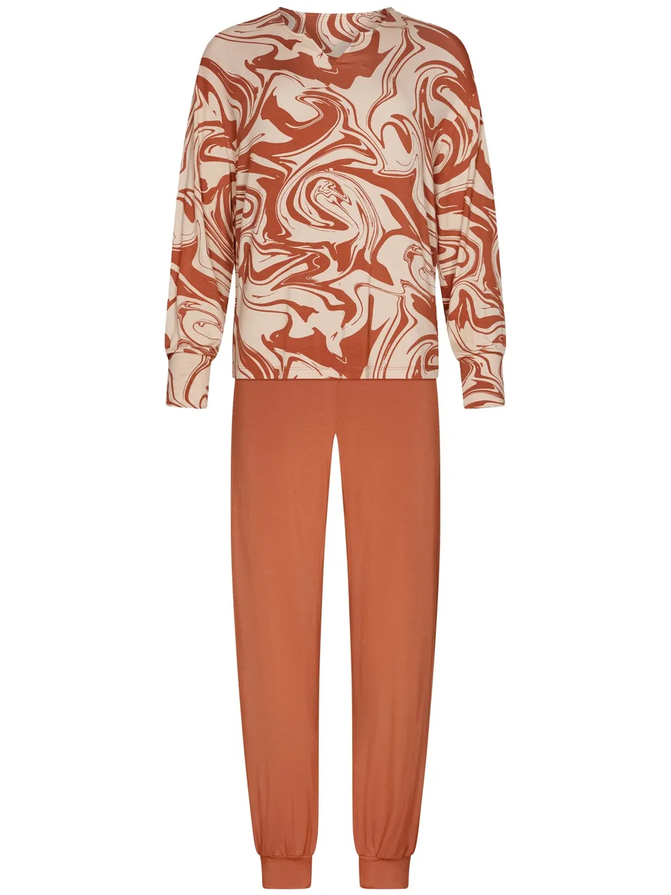 pastunette-premium-eternal-pyjama-braun-viskose-marmor-print image 1