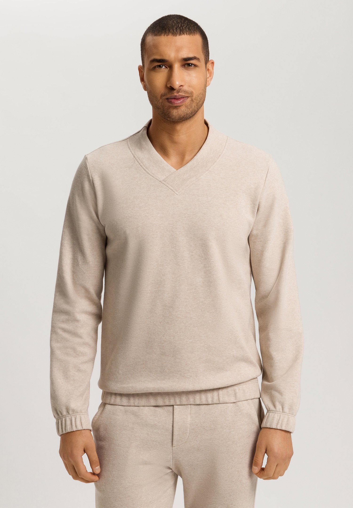 hanro-cozy-living-pullover-camel-melange-bio-baumwolle-herren image 2
