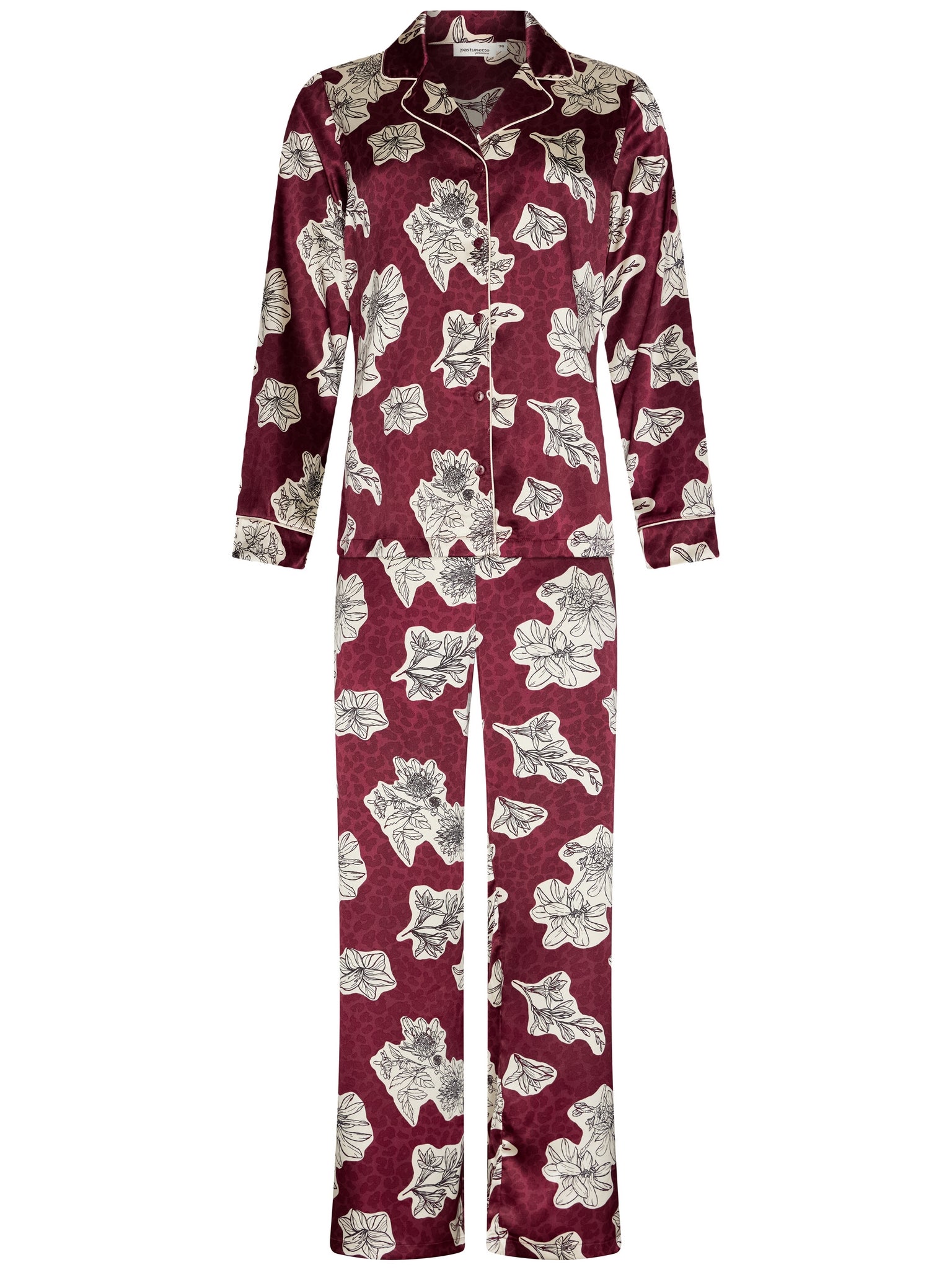 pastunette-premium-burgundy-dream-pyjama-bordeaux-satin-blumen image 1