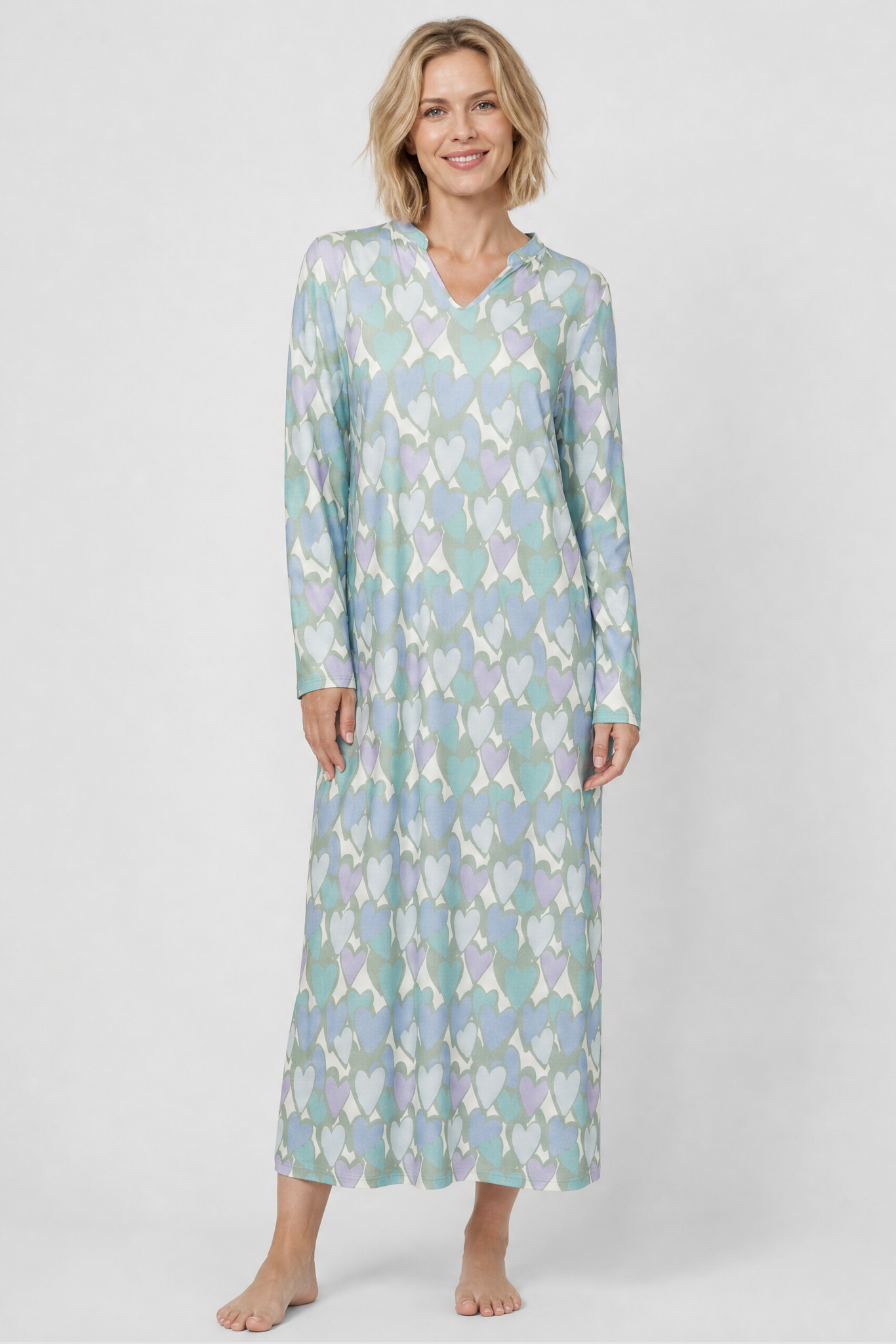 r-sch-be-happy-nachthemd-maxi-blau-herz-baumwolle-modal image 1