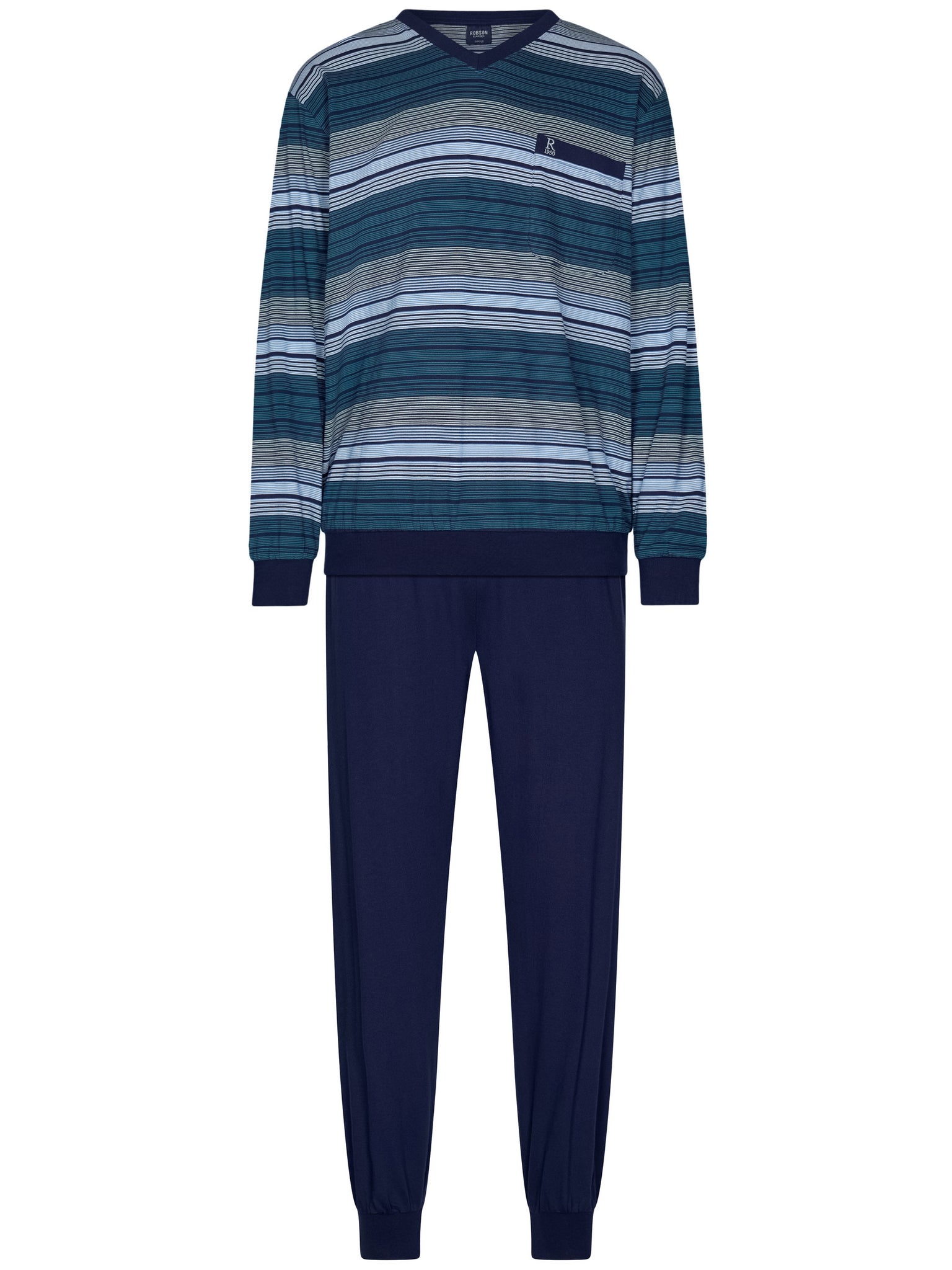 robson-pyjama-herren-gestreift-schlafanzug-blau image 1