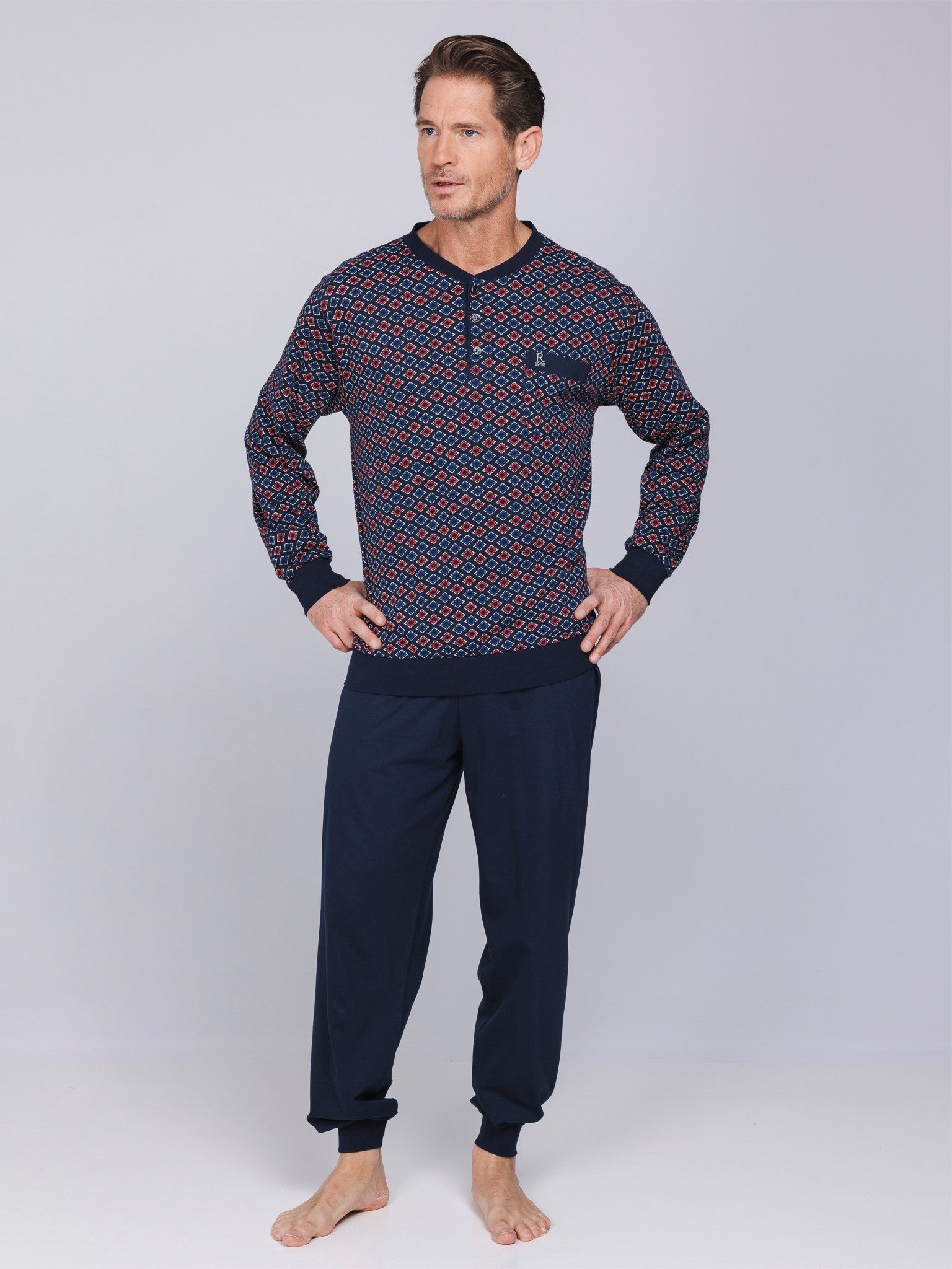 robson-graphic-herrenpyjama-dunkelblau-baumwolle-lang image 2