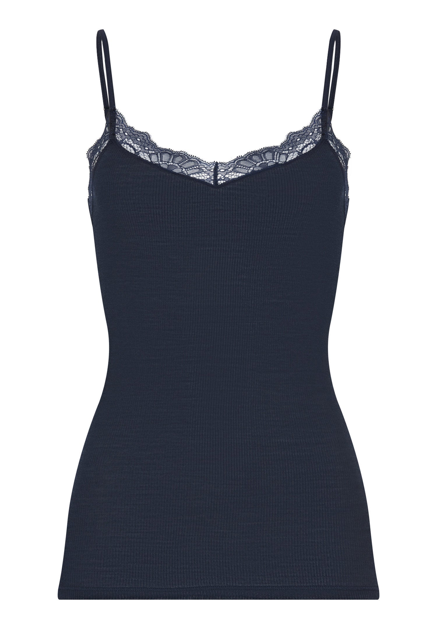 hanro-woolen-lace-070765-spaghettitop-deep-navy-merino-seide image 1
