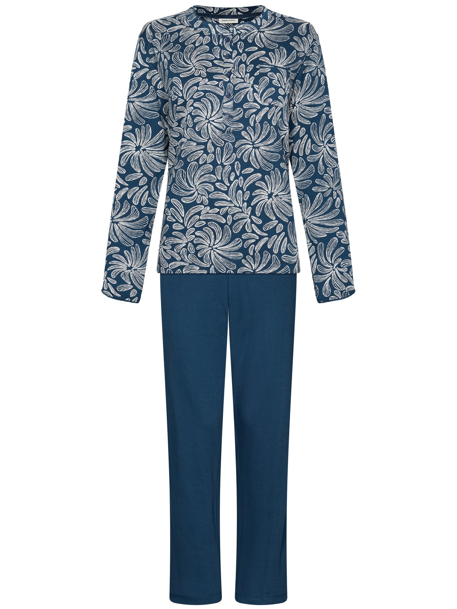 pastunette-nordic-bloom-pyjama-blau-langarm-baumwolle image 1