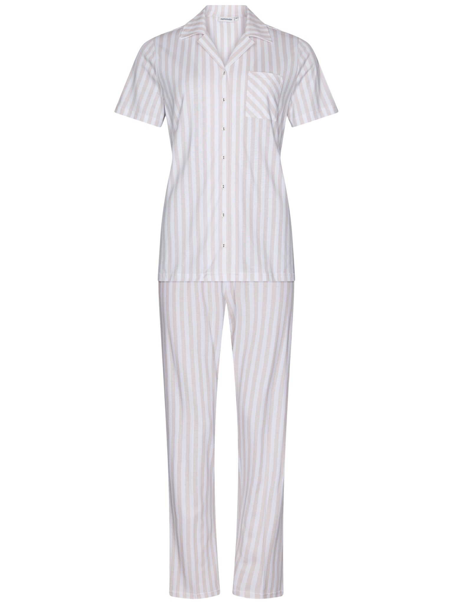 pastunette-beige-dream-pyjama-beige-gestreift-baumwolle-durchknopf image 1