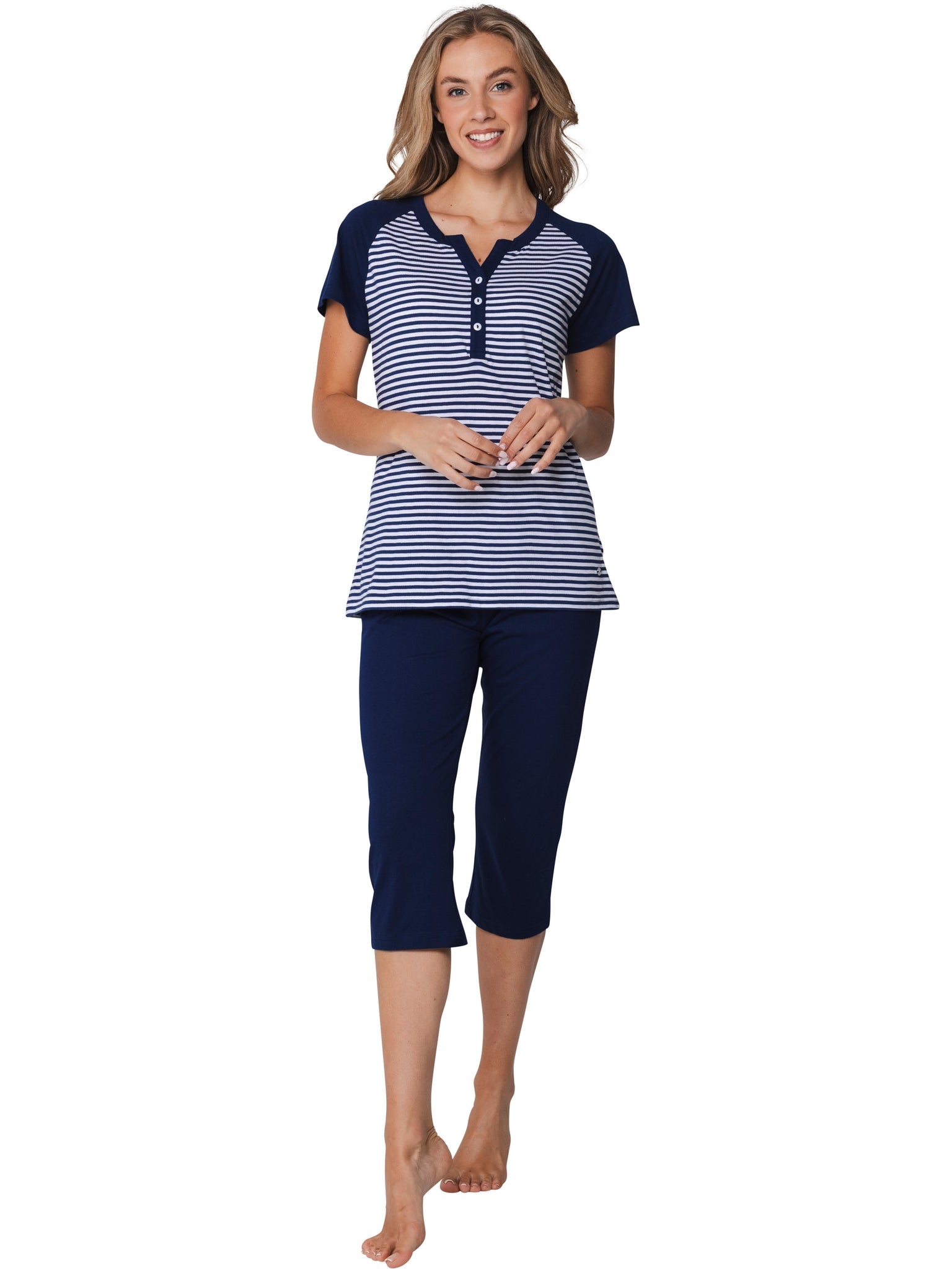 pastunette-midnight-stripes-pyjama-damen-blau-bio-baumwolle image 4