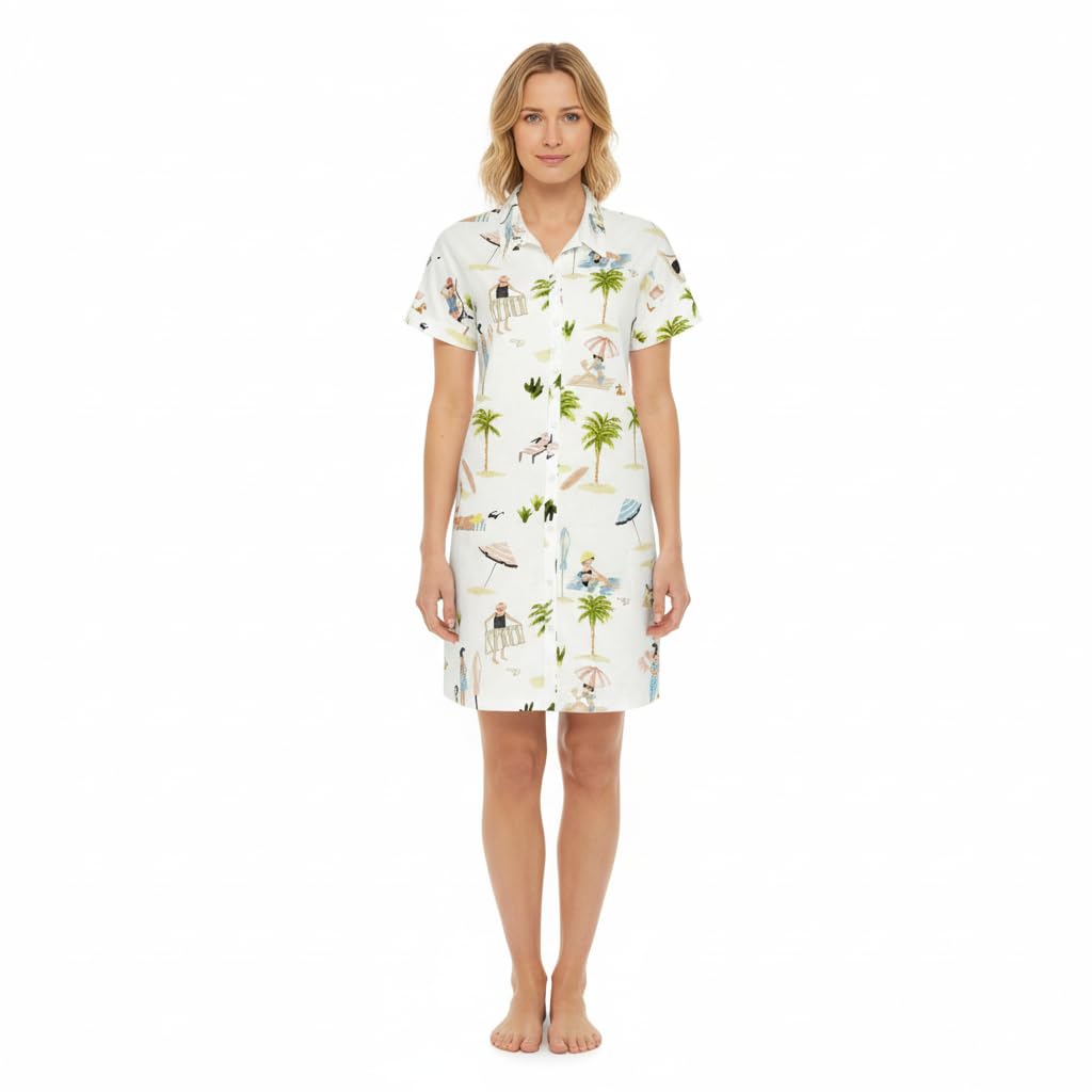 ringella-beach-damen-nachthemd-beach-motiv-kurzarm-modal-90cm image 1