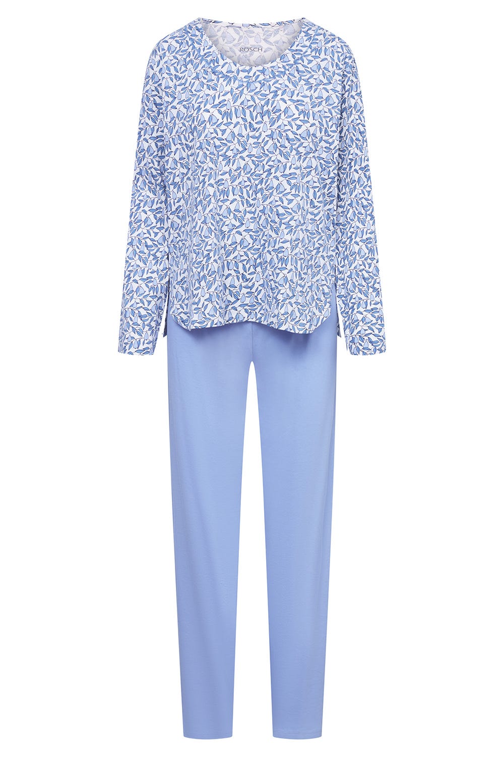 r-sch-be-happy-pyjama-lang-bl-ttermuster-schlafanzug-blau-v-ausschnitt image 2