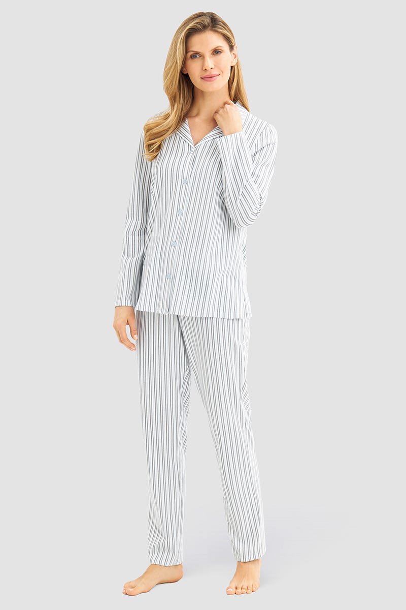r-sch-be-happy-pyjama-lang-blau-streifen-hemdkragen image 1